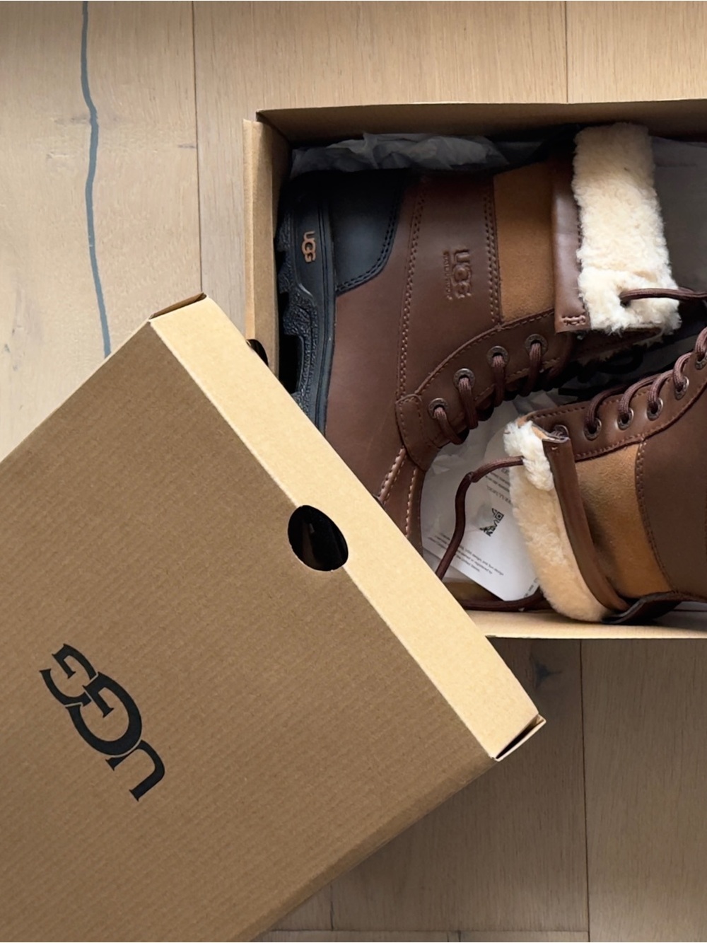 UGG Kids Brown Leather Shearling-Lined Boots